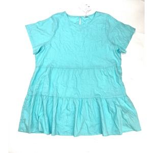 Cotton On Plus Size Curve Summer Tiered Mini Dress Aqua Blue Wave NWT